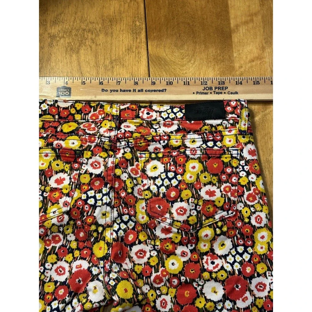 Kate Spade Saturday Red Yellow Floral Denim Stretch Boho Jeans Women's Sz 27